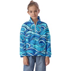 Pattern Ocean Waves Blue Nature Sea Abstract Kids  Half Zip Hoodie