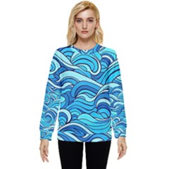 Pattern Ocean Waves Blue Nature Sea Abstract Hidden Pocket Sweatshirt