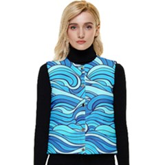 Pattern Ocean Waves Blue Nature Sea Abstract Women s Short Button Up Puffer Vest