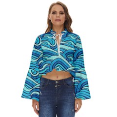 Pattern Ocean Waves Blue Nature Sea Abstract Boho Long Bell Sleeve Top