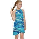 Pattern Ocean Waves Blue Nature Sea Abstract Kids  Halter Collar Waist Tie Chiffon Dress View3