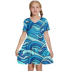 Pattern Ocean Waves Blue Nature Sea Abstract Kids  Short Sleeve Tiered Mini Dress by Pakemis