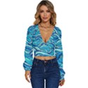 Pattern Ocean Waves Blue Nature Sea Abstract Long Sleeve Deep-V Velour Top View1