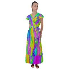 Fluid Background - Fluid Artist - Liquid - Fluid - Trendy Flutter Sleeve Maxi Dress by GardenOfOphir