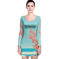 Beach Ocean Flowers Floral Flora Plants Vacation Long Sleeve Velvet Bodycon Dress