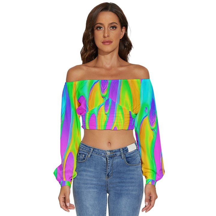 Fluid Background - Fluid Artist - Liquid - Fluid - Trendy Long Sleeve Crinkled Weave Crop Top