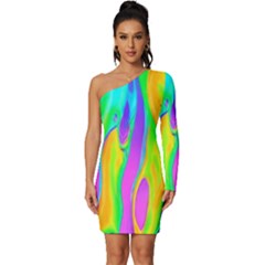 Fluid Background - Fluid Artist - Liquid - Fluid - Trendy Long Sleeve One Shoulder Mini Dress by GardenOfOphir