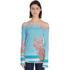 Beach Ocean Flowers Floral Flora Plants Vacation Off Shoulder Long Sleeve Top by Pakemis