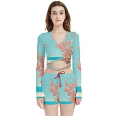 Beach Ocean Flowers Floral Flora Plants Vacation Velvet Wrap Crop Top And Shorts Set by Pakemis