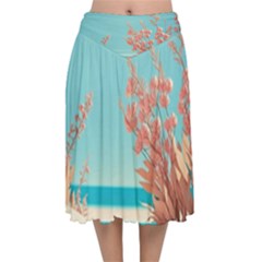 Beach Ocean Flowers Floral Flora Plants Vacation Velvet Flared Midi Skirt