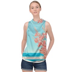 Beach Ocean Flowers Floral Flora Plants Vacation High Neck Satin Top by Pakemis