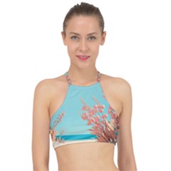 Beach Ocean Flowers Floral Flora Plants Vacation Racer Front Bikini Top by Pakemis