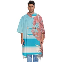 Beach Ocean Flowers Floral Flora Plants Vacation Men s Hooded Rain Ponchos by Pakemis