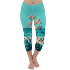 Beach Ocean Flowers Flower Floral Plants Vacation Capri Winter Leggings 