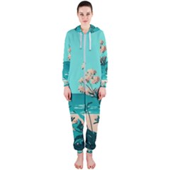 Beach Ocean Flowers Flower Floral Plants Vacation Hooded Jumpsuit (ladies)