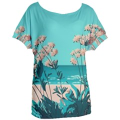 Beach Ocean Flowers Flower Floral Plants Vacation Women s Oversized Tee by Pakemis