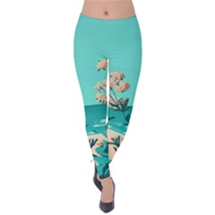 Beach Ocean Flowers Flower Floral Plants Vacation Velvet Leggings