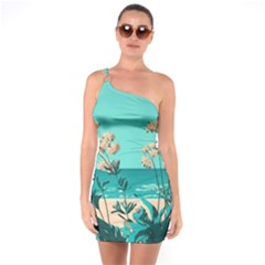 Beach Ocean Flowers Flower Floral Plants Vacation One Soulder Bodycon Dress by Pakemis