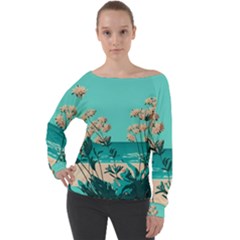 Beach Ocean Flowers Flower Floral Plants Vacation Off Shoulder Long Sleeve Velour Top by Pakemis