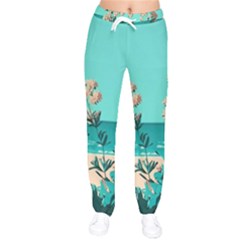 Beach Ocean Flowers Flower Floral Plants Vacation Women Velvet Drawstring Pants