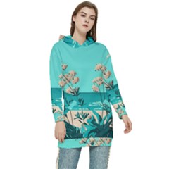 Beach Ocean Flowers Flower Floral Plants Vacation Women s Long Oversized Pullover Hoodie