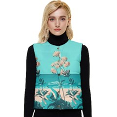 Beach Ocean Flowers Flower Floral Plants Vacation Women s Short Button Up Puffer Vest