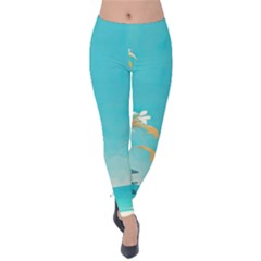 Beach Ocean Flowers Floral Plants Vacation Velvet Leggings by Pakemis