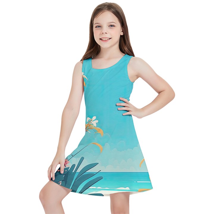 Beach Ocean Flowers Floral Plants Vacation Kids  Lightweight Sleeveless Dress