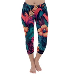 Tropical Flowers Floral Floral Pattern Pattern Capri Winter Leggings 