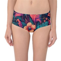 Tropical Flowers Floral Floral Pattern Pattern Mid-waist Bikini Bottoms by Pakemis