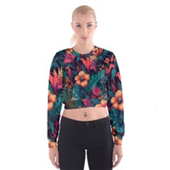 Tropical Flowers Floral Floral Pattern Pattern Cropped Sweatshirt