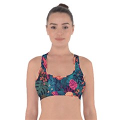 Tropical Flowers Floral Floral Pattern Pattern Cross Back Sports Bra by Pakemis