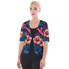 Tropical Flowers Floral Floral Pattern Pattern Cropped Button Cardigan by Pakemis