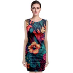 Tropical Flowers Floral Floral Pattern Pattern Sleeveless Velvet Midi Dress