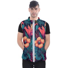 Tropical Flowers Floral Floral Pattern Pattern Men s Puffer Vest