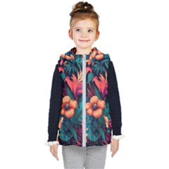 Tropical Flowers Floral Floral Pattern Pattern Kids  Hooded Puffer Vest