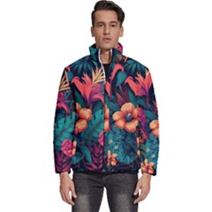 Tropical Flowers Floral Floral Pattern Pattern Men s Puffer Bubble Jacket Coat by Pakemis