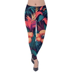 Tropical Flowers Floral Floral Pattern Pattern Velvet Leggings