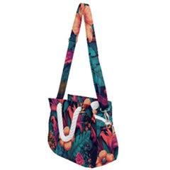 Tropical Flowers Floral Floral Pattern Pattern Rope Handles Shoulder Strap Bag