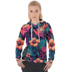 Tropical Flowers Floral Floral Pattern Pattern Women s Overhead Hoodie