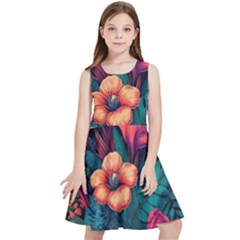 Tropical Flowers Floral Floral Pattern Pattern Kids  Skater Dress by Pakemis