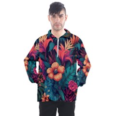 Tropical Flowers Floral Floral Pattern Pattern Men s Half Zip Pullover