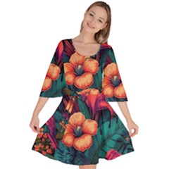 Tropical Flowers Floral Floral Pattern Pattern Velour Kimono Dress by Pakemis