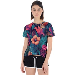 Tropical Flowers Floral Floral Pattern Pattern Open Back Sport Tee by Pakemis