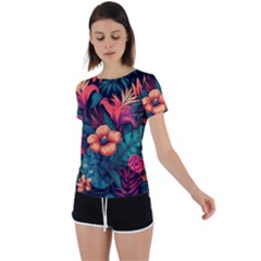 Tropical Flowers Floral Floral Pattern Pattern Back Circle Cutout Sports Tee by Pakemis