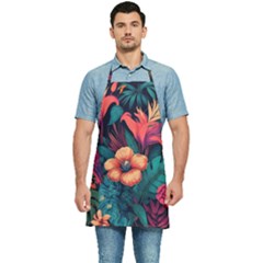 Tropical Flowers Floral Floral Pattern Pattern Kitchen Apron by Pakemis