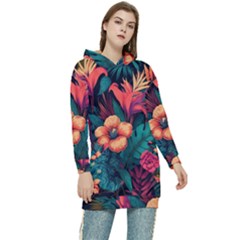 Tropical Flowers Floral Floral Pattern Pattern Women s Long Oversized Pullover Hoodie