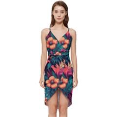 Tropical Flowers Floral Floral Pattern Pattern Wrap Frill Dress by Pakemis