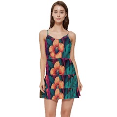 Tropical Flowers Floral Floral Pattern Pattern Short Frill Dress