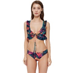 Tropical Flowers Floral Floral Pattern Pattern Low Cut Ruffle Edge Bikini Set by Pakemis